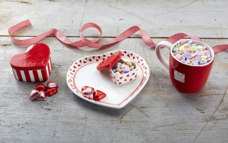 Painted Valentine's heart dish and mug