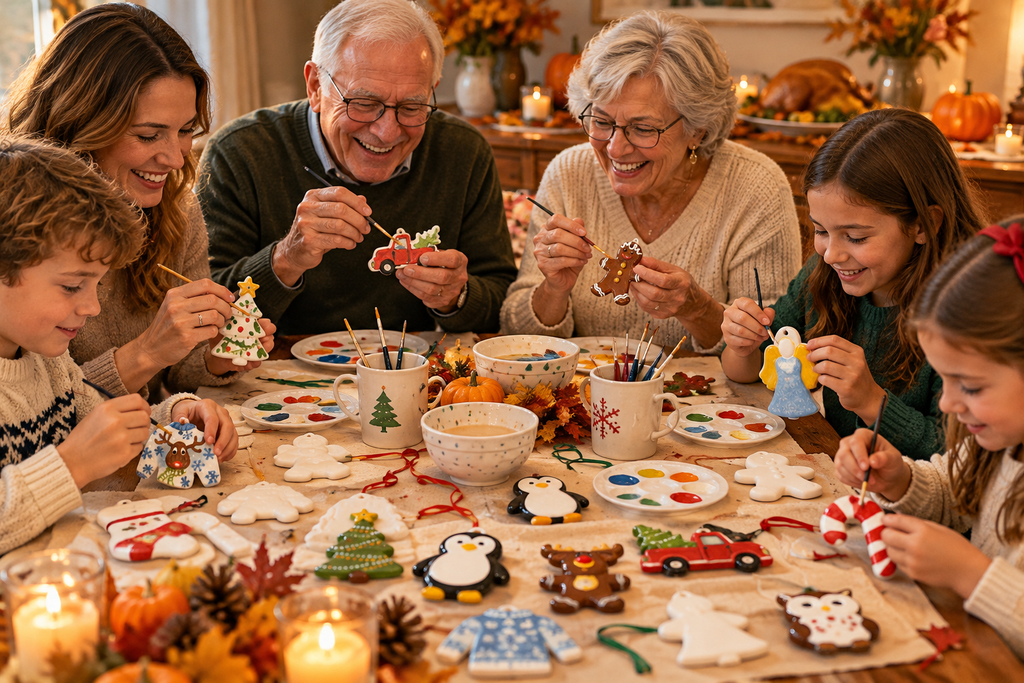 Christmas ornament painting kit with 5 ceramic ornaments, paints and brushes