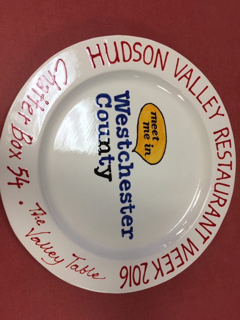 Hand-painted Hudson Valley Restaurant Week 2016 plate with Westchester County lettering