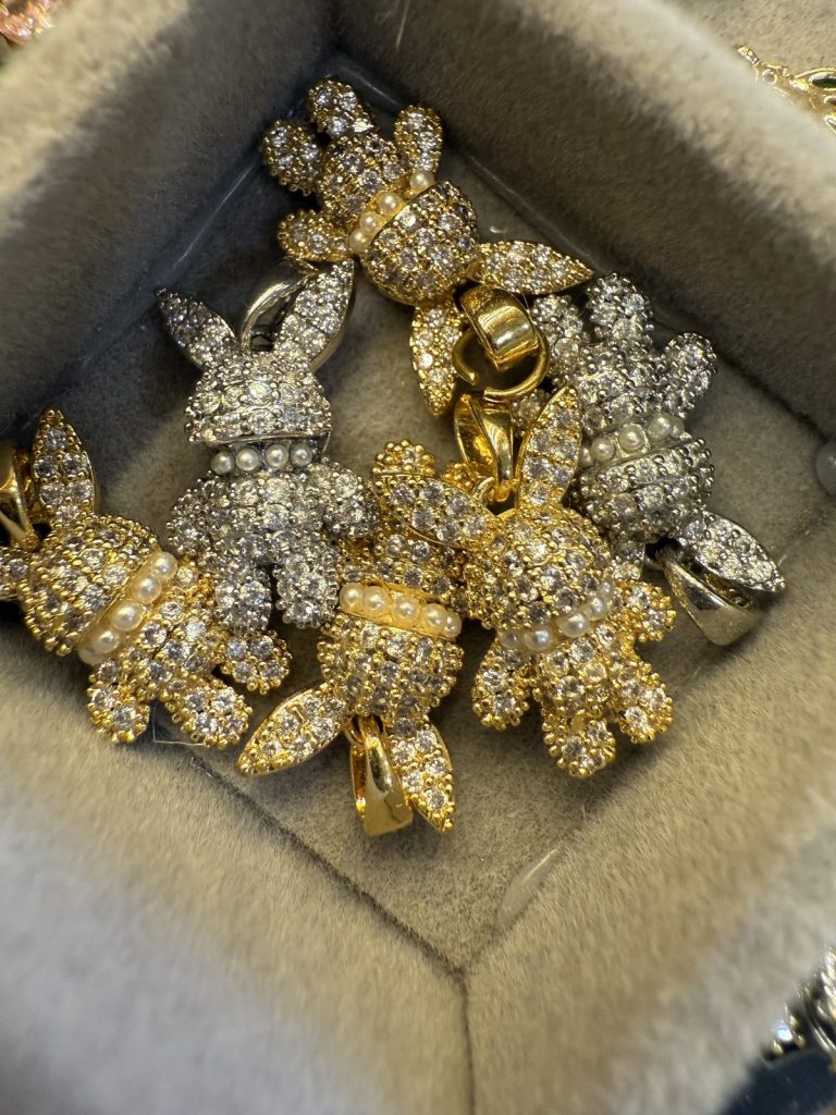 Sparkly bunny charms in gold and silver