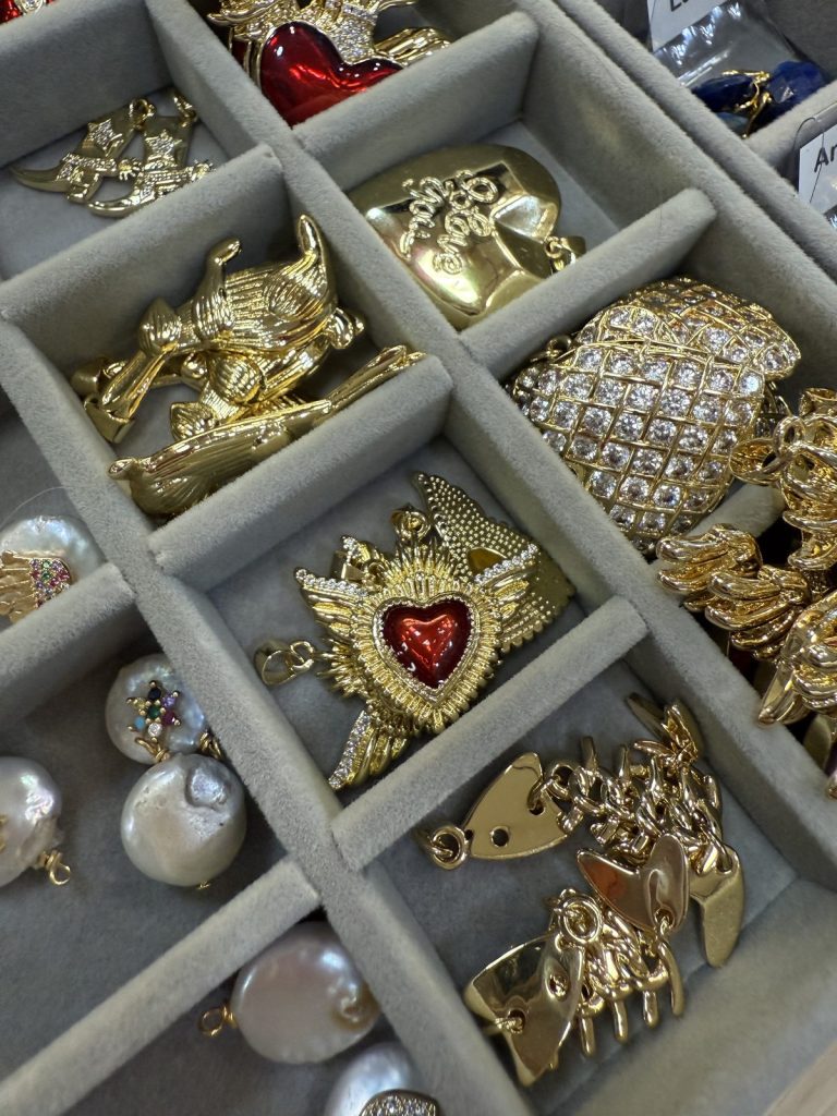 Heart, angel and pearl charms