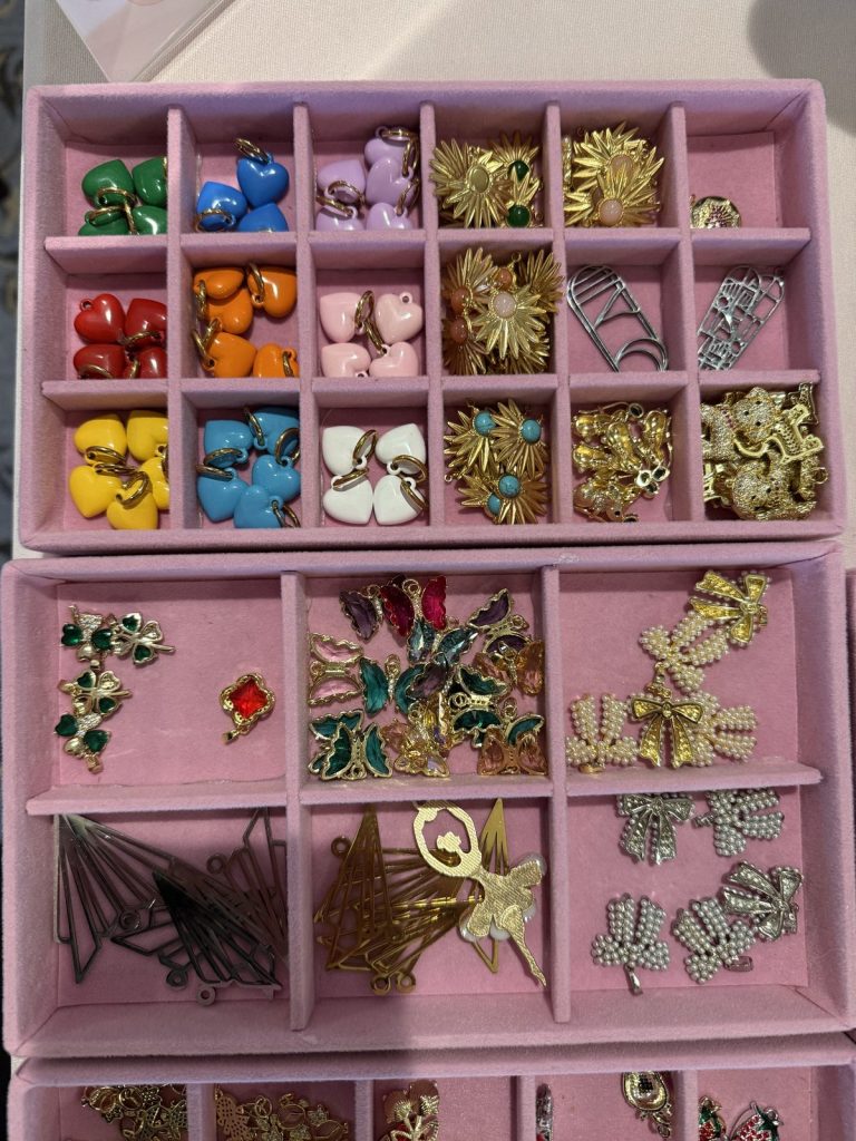 Colorful heart charms and holiday charms